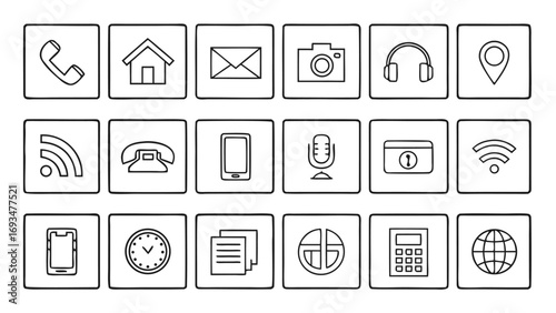 Assortment of Hand Drawn Icons for Digital Communication and Business phone telephone