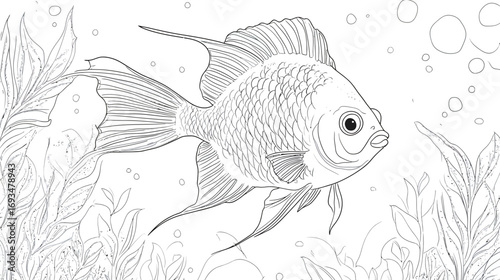 Coloring Page for 3-Year-Old Kids – A Cute Angelfish, Fun and Easy Line Art Drawing for Early Learning, Creativity, and Playful Activity