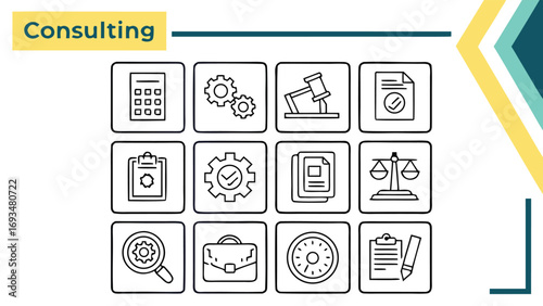 12 Outline Icons for Consulting, Law, and Business Operations legal