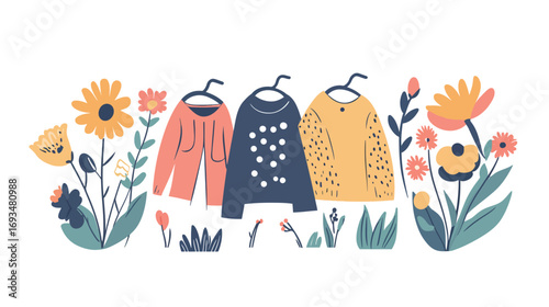 Simple Vector Illustration with Clothes – Minimalist Apparel Icons Depicting Fashion Outfits, Casual Wear, and Clothing Elements for Modern Design Projects