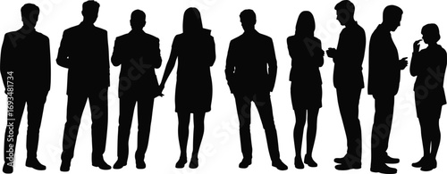 Business, team, corporate, silhouette, professional, people, standing, diversity, office, group, pose, formal, attire, interaction, communication, leadership, teamwork, workplace, colleagues, staff 