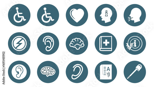 Circular Icons Representing Health and Communication Concepts medical accessibility