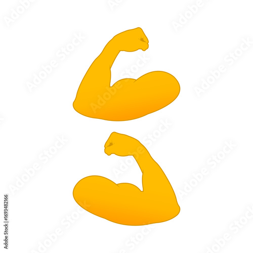 Illustration vector graphic of yellow biceps emoji gesture. Muscle emoticon isolated on white.