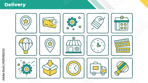 Delivery Service Icons Set with Parachute and Delivery Truck shipping logistics