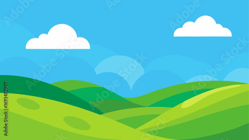 Cartoon landscape with hills and clouds