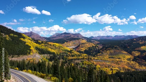 Aerial of Colorado’s Million Dollar Highway in Peak Fall Season