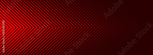 Red arrows background. Abstract triangle gradient wallpaper. Repeated arrow stripes backdrop for flyer, banner, poster, presentation. Thin to thick linear game or sport texture. Vector masculine bg