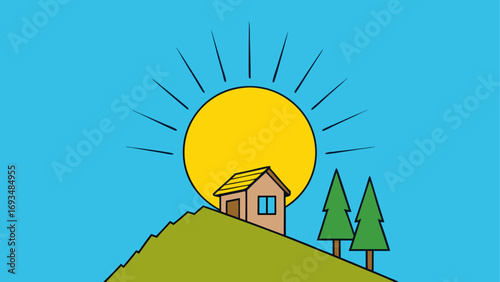 Illustration of house with sun and trees
