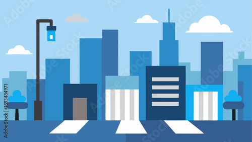 Illustration of city skyline with clouds