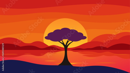 Silhouette tree at sunset landscape view