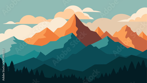 Illustration of mountains and forest view