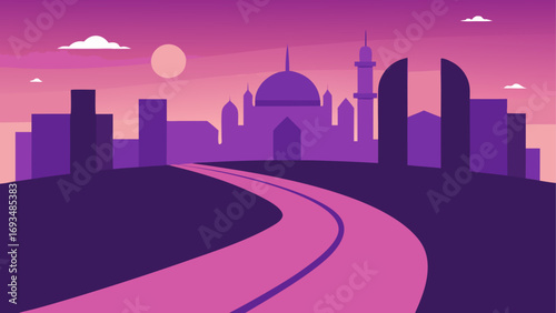 Cityscape with mosque and winding road art