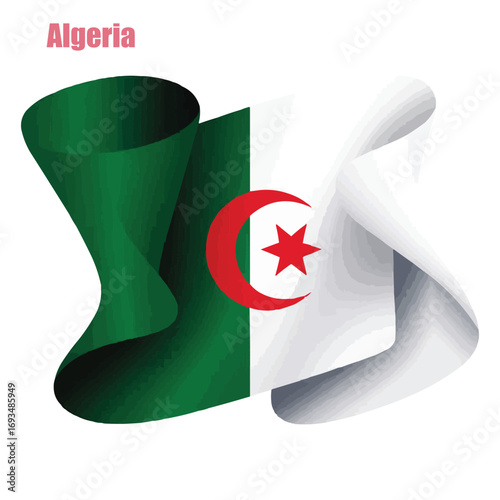 Minimal Abstract Algeria Flag Vector  Brush Stroke Design with Red Crescent and Star on Half Green, Half White Background