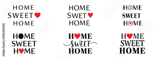 Collection of home sweet home text isolated on white background, vector