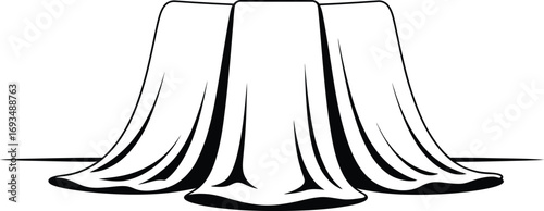 A draped cloth covering an object, black and white illustration