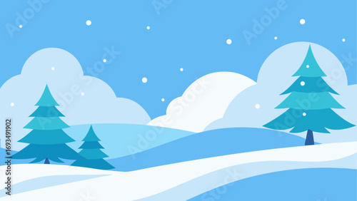 Winter landscape with trees and snowfall