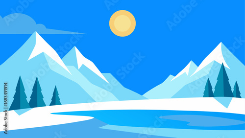 Winter landscape with mountains and trees