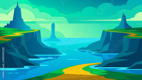 Landscape view of cliffs and water body