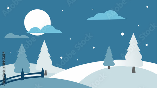 Winter landscape with moon and snow scene