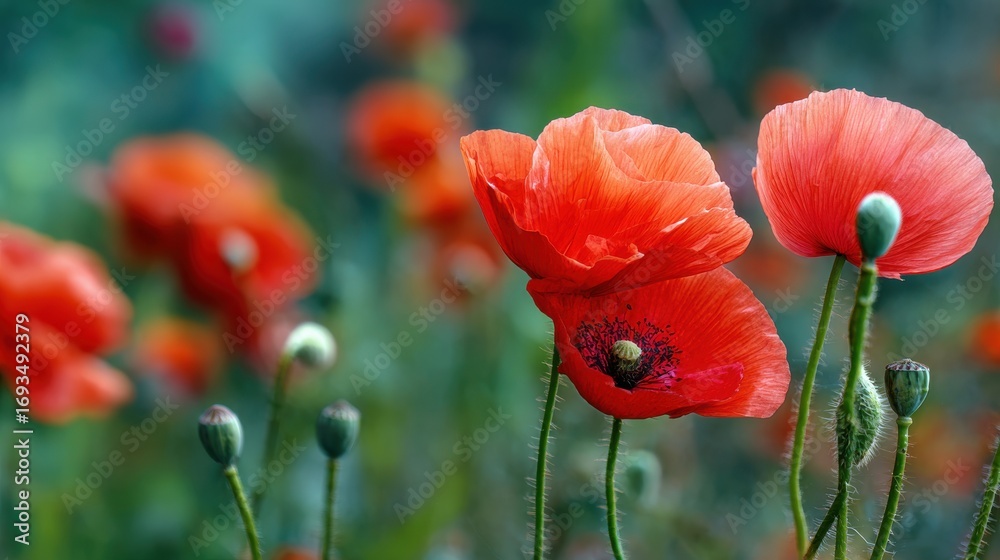 Obraz premium Vibrant Red Poppies in a Field