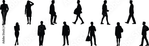 Wallpaper Mural Business attire silhouette set, flat vector illustration, professional posture icons, walking and standing figures, corporate gesture collection Torontodigital.ca