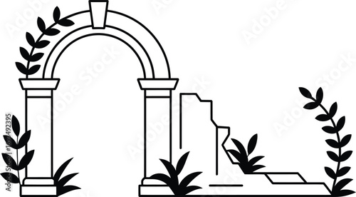 Ancient Archway and Ruins with Laurel Branches