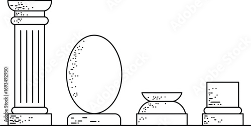 Stylized Ancient Columns and Pedestals in Line Art