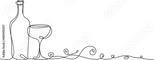 Wine bottle line art, minimalist wine glass drawing, elegant one line illustration, modern bar decor vector, flat vector illustration