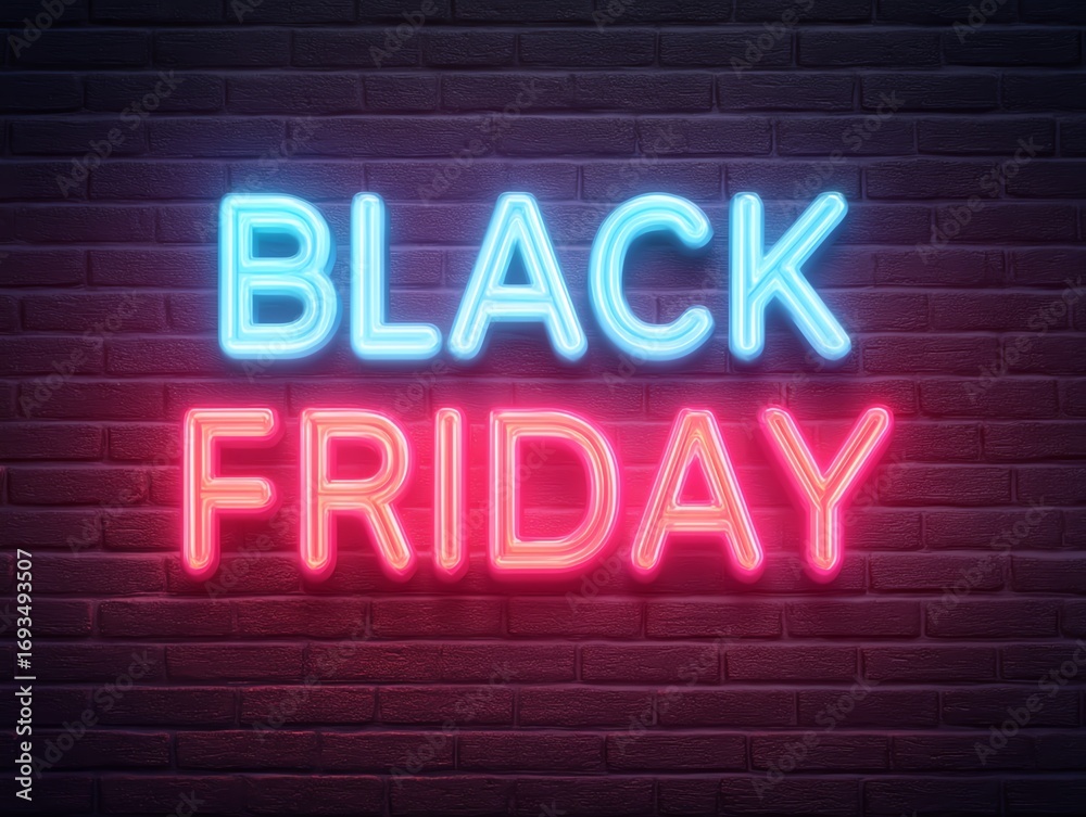 Obraz premium Black Friday flyer with glowing typography and neon accents, shopping promo