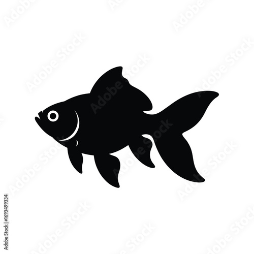 Black silhouette of a fancy goldfish with flowing fins and tail