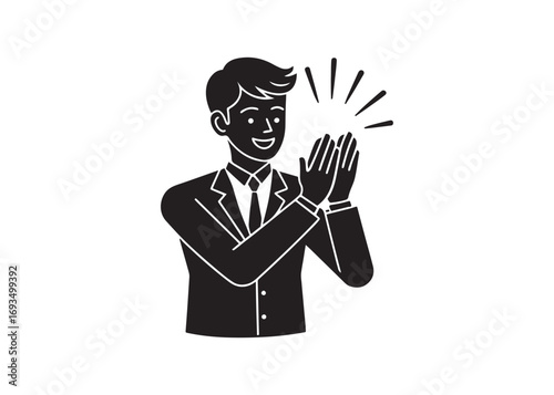Businessman Applauding:  Monochromatic Icon, Success, Achievement, Celebration, Positive Feedback,  Professional Graphic.