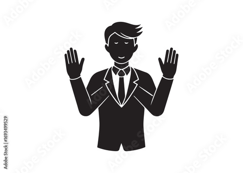 Businessman Applauding:  Monochromatic Icon, Success, Achievement, Celebration, Positive Feedback,  Professional Graphic.