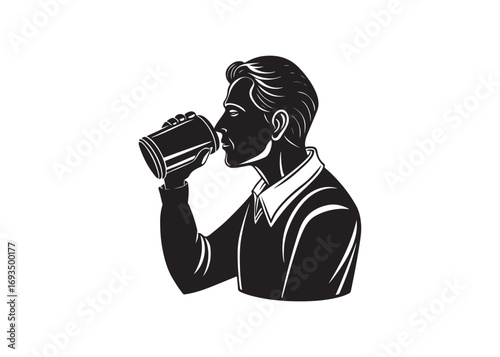 Businessman Drinking Coffee: Monochrome Silhouette, Professional, Serious Mood.