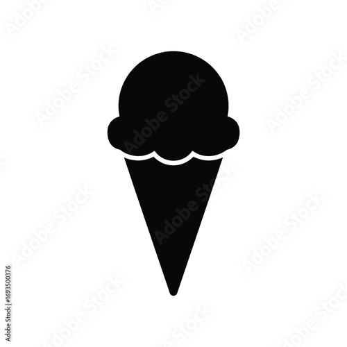 Simple black silhouette of an ice cream cone on a white background