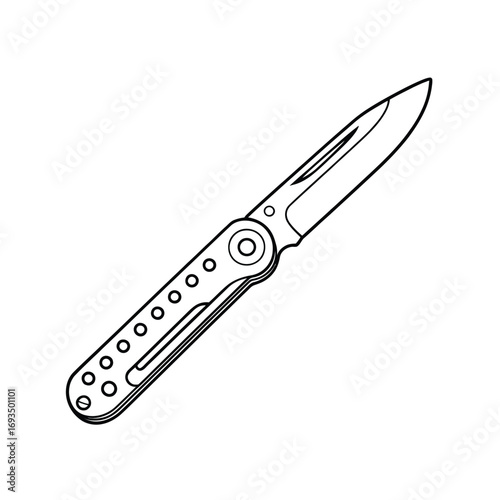 Hand drawn illustration of a folding pocket knife on white background