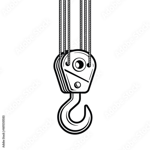 Industrial lifting hook and pulley system illustration