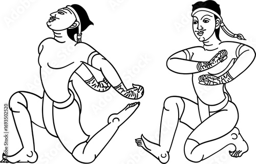 Traditional Thai boxers performing Wai Kru Ram Muay, a ritualistic dance before a fight, showcasing cultural heritage and respect. 