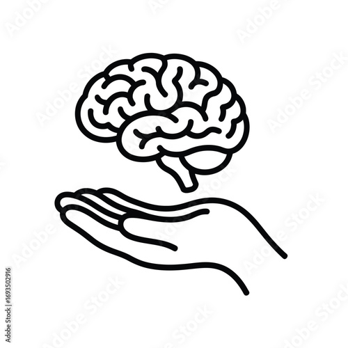 Hand holding a stylized brain icon representing care and knowledge