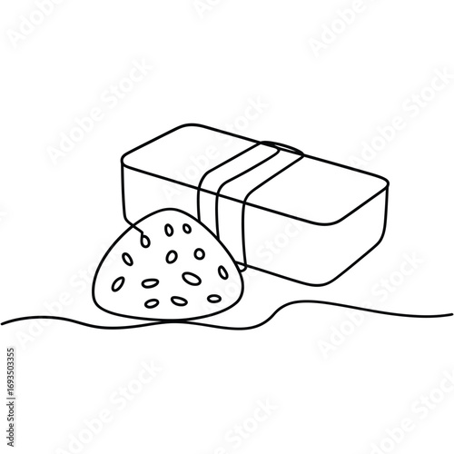 Simple line drawing of a bar of soap and a pile of pebbles
