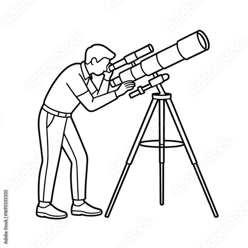 Man looking through a telescope at the night sky