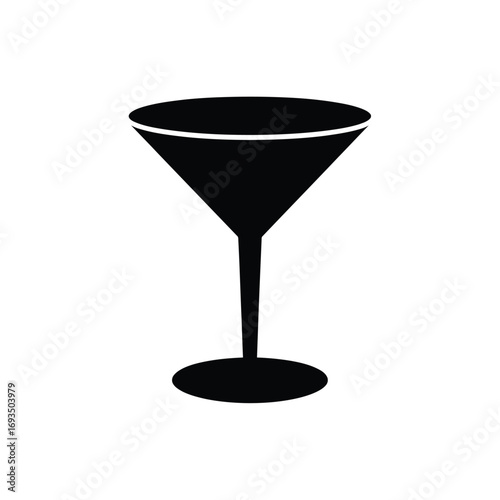 Black silhouette of a classic martini glass on a white background