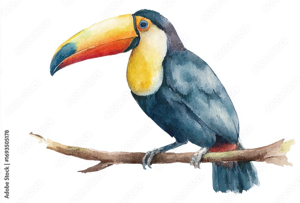 Fototapeta premium Watercolor Toucan on Branch