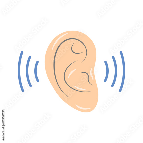 Human ear listening to sound waves