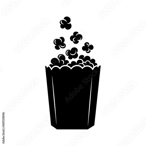 Popcorn Delight: A classic popcorn container overflowing with delicious popcorn in a simple, captivating illustration, celebrating the joy of cinema snacks.