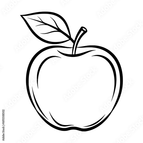 Simple Apple Illustration: A sleek, minimalist outline of a single apple, complete with a leaf, epitomizing freshness and natural goodness. This illustration embodies the essence of simplicity.