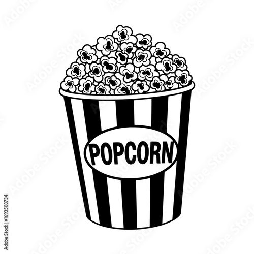 Popcorn Bucket: An illustration of a popcorn-filled bucket, a classic cinematic snack, offering a sense of joyful anticipation for movie lovers. 