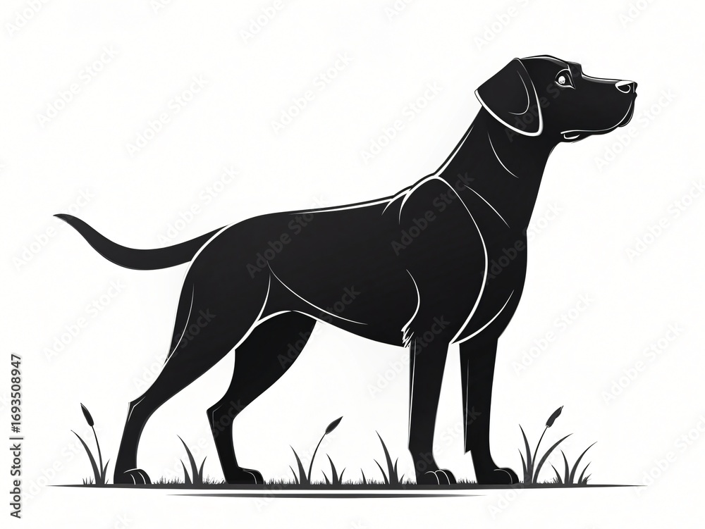 Obraz premium Elegant Black Labrador Retriever Silhouette Standing in Grass Canine Profile Illustration