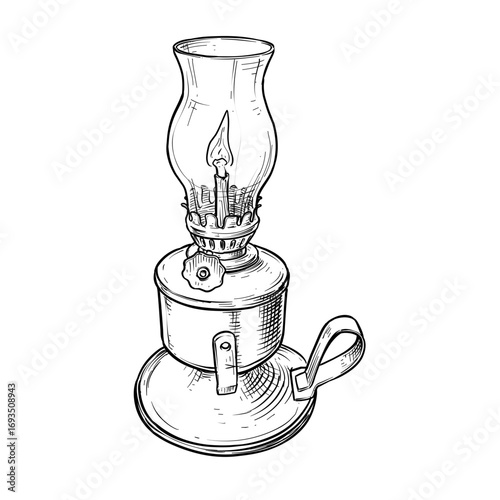 vintage oil lamp vector line art hand drawn illustration