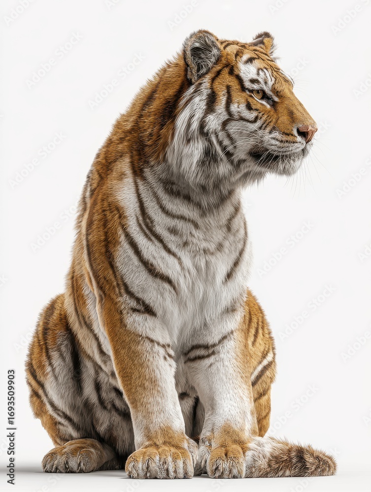 Obraz premium Digital Render of a Seated Tiger Orange and White Pointillist Style