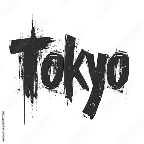 Gritty, distressed brushstroke typography featuring the word 'Tokyo', capturing an urban, artistic aesthetic for design projects related to Japanese culture and travel